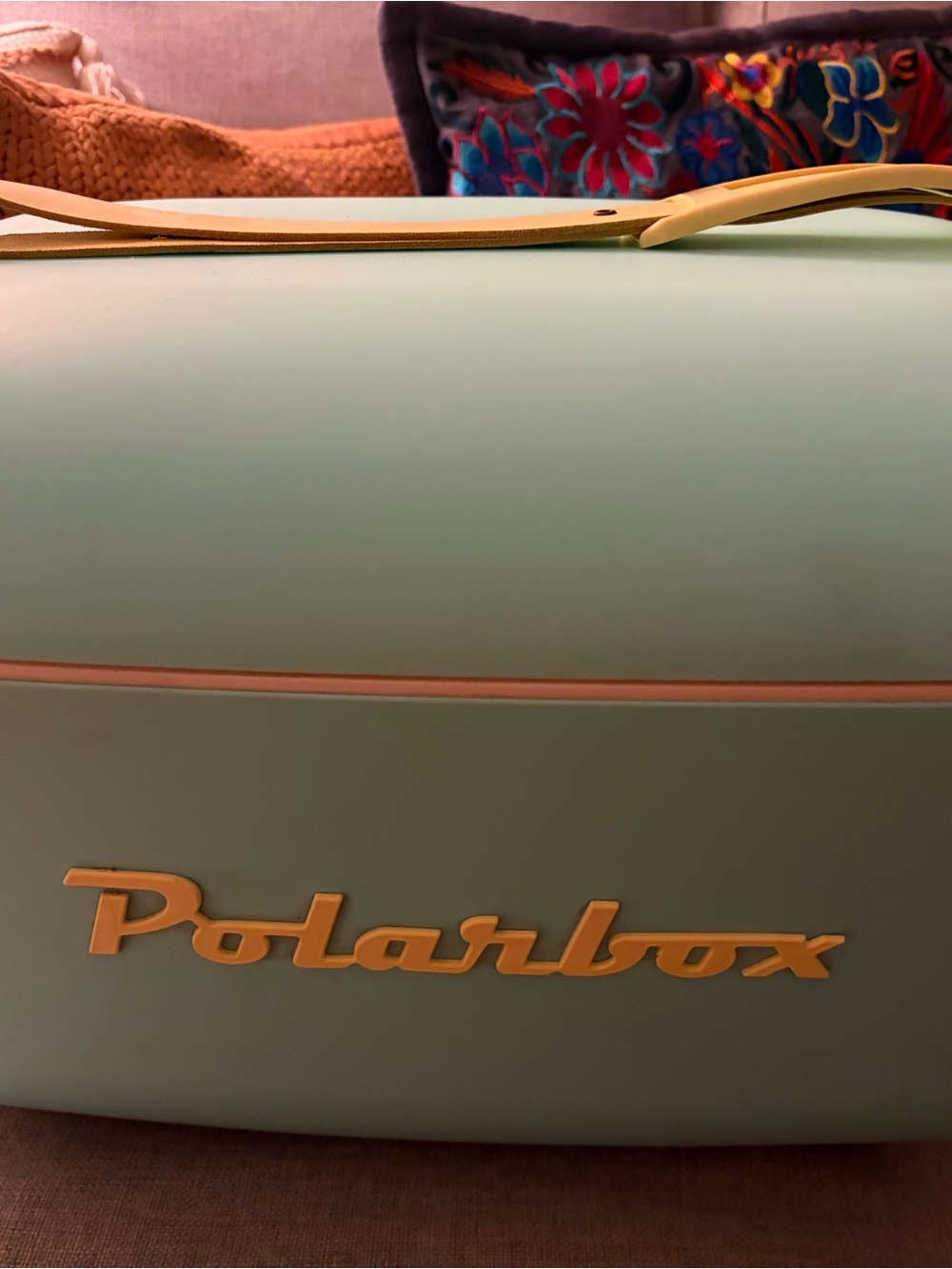 Retro Polarbox Mint Insulated Cooler with Adjustable Yellow Leather Strap